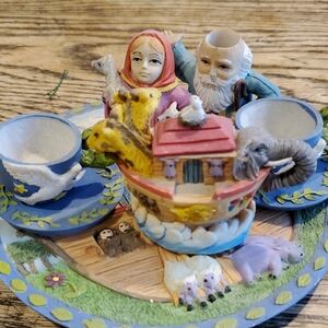 Noah's Ark Resin Figurine Miniature Tea Set